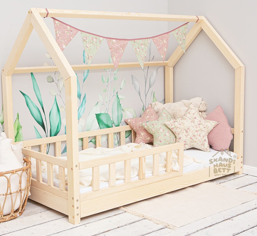 HAUSBETT Kinderbett mit Rausfallschutz Naturholz BELL NUO